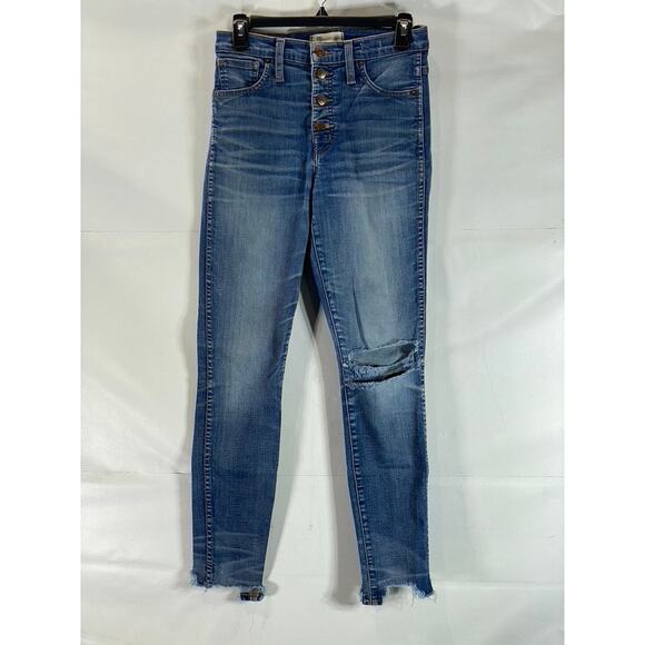 MADEWELL Women's Dark Blue 10" High-Rise Button-Fly Raw-Hem Skinny Jean SZ 27 - Picture 1 of 10